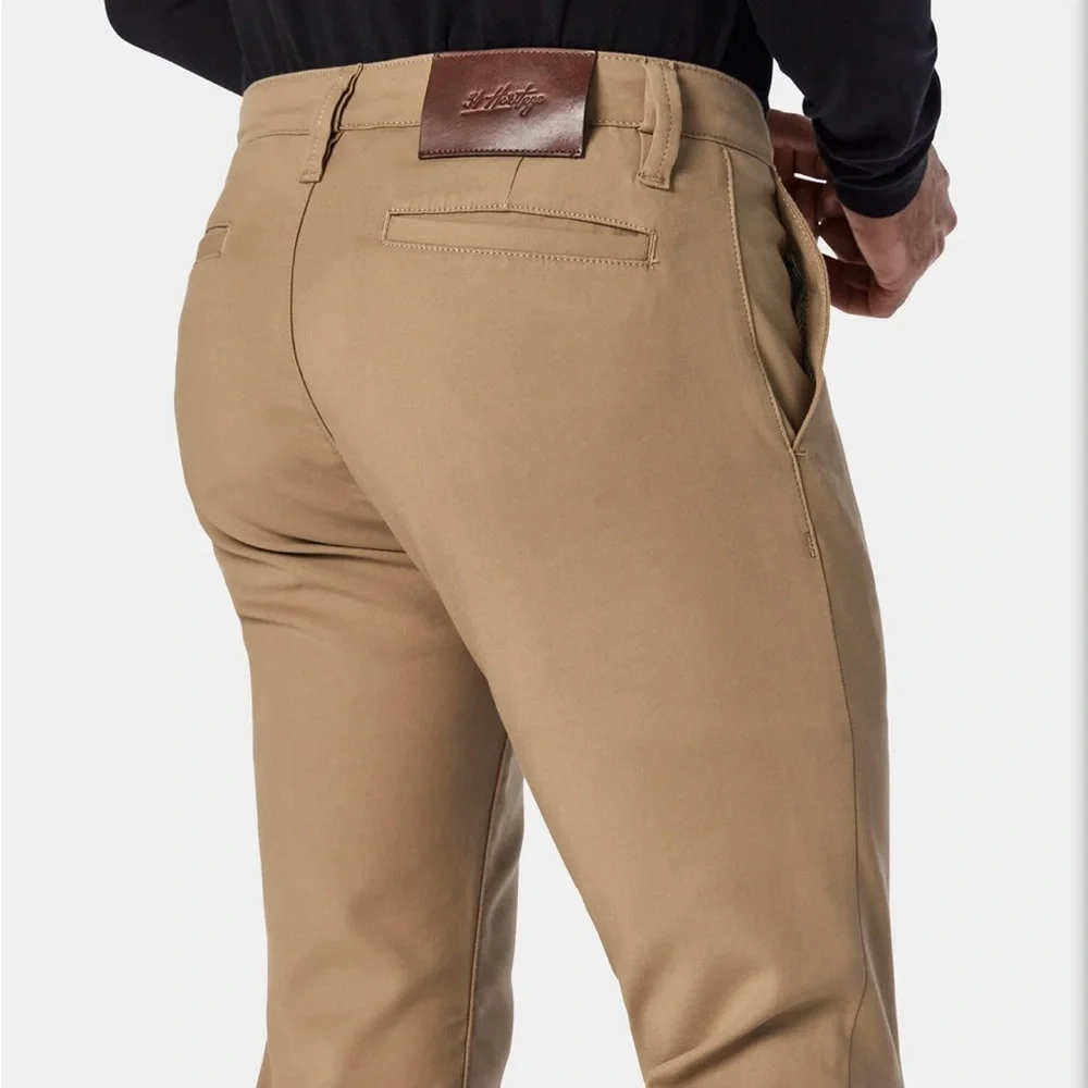 34 Heritage Verona Slim Leg Flat Front Chino Pants - Khaki High Flyer - Picture 4 of 15